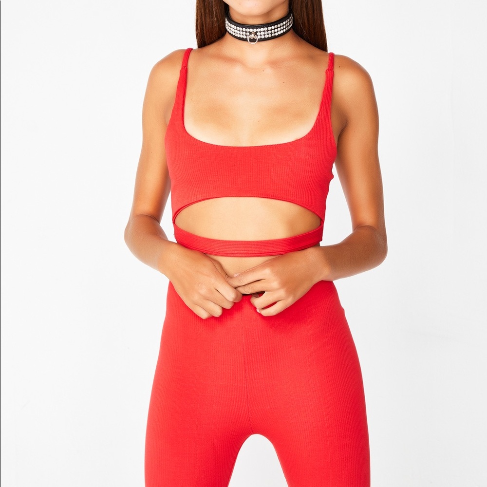Dolls kill Red Crop tank top and biker shorts set in red
